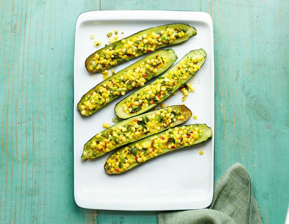 Grilled Zucchini Boats Stuffed with Corn and Herbs